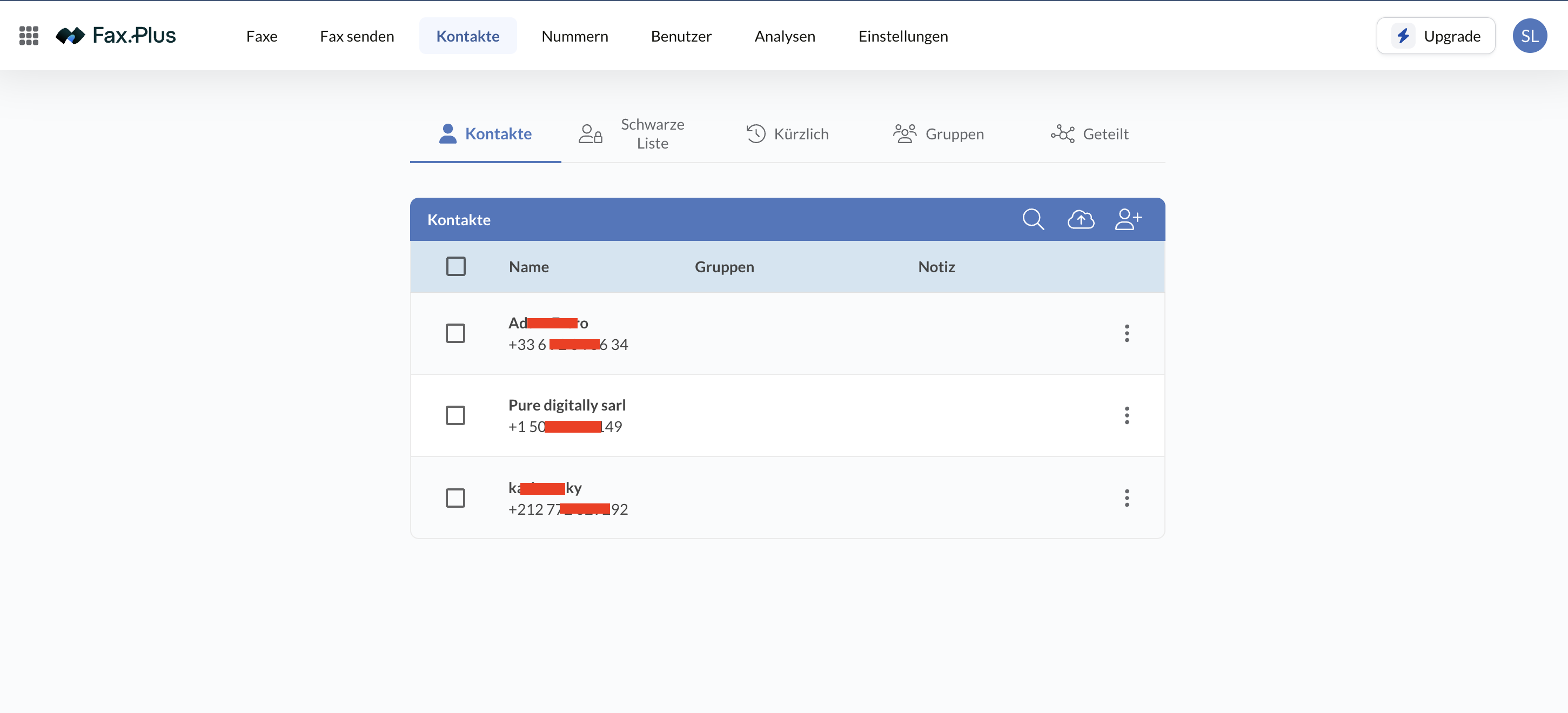 Kontakte in Fax.Plus mit Gruppen, Sperrliste und geteilten Kontakten