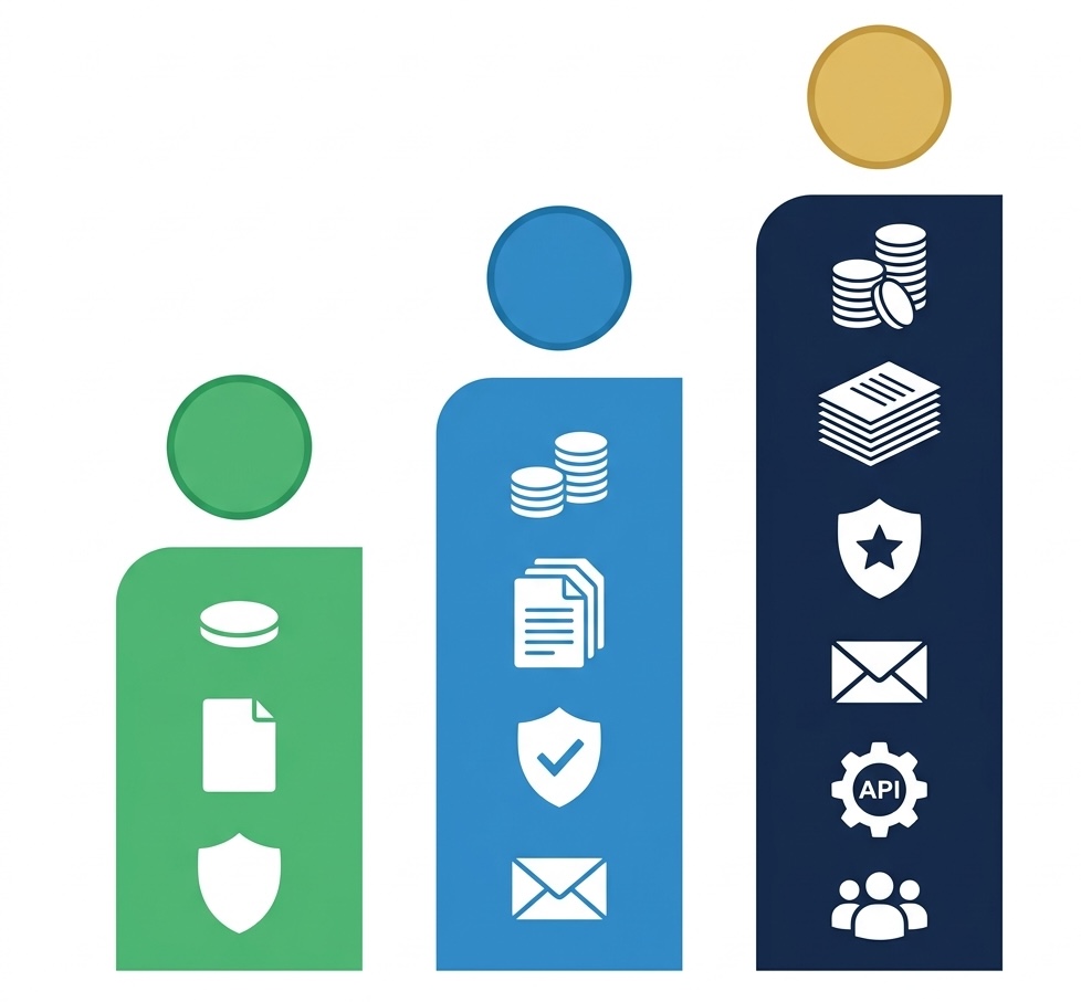 Comparaison des forfaits fax en ligne : gratuit, basic et business avec fonctionnalites et tarifs