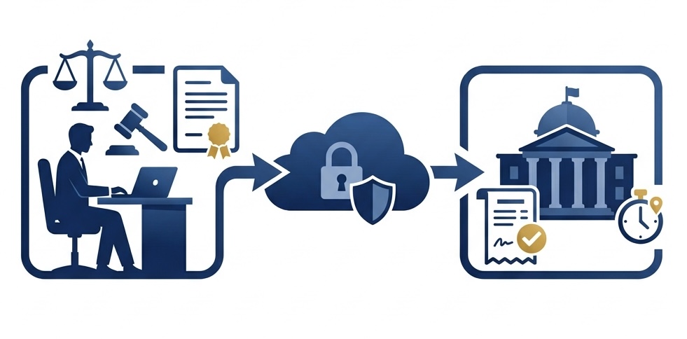 Secure legal fax workflow: from lawyer through encrypted cloud to court with delivery confirmation